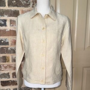 Magaschoni Linen Cropped Button-Front Jacket Shirt Pale Cream Yellow Lined Sz 6